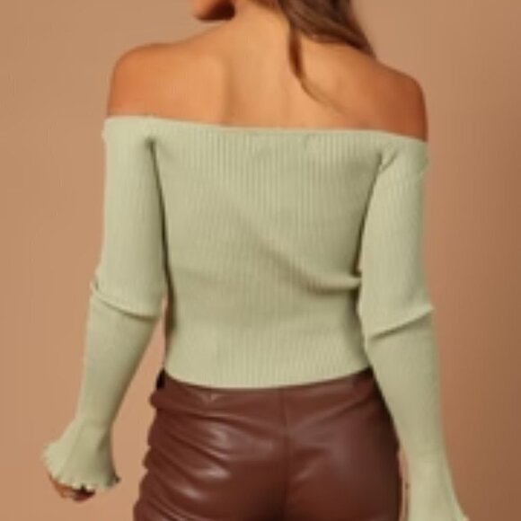 Petal & Pup Women Log Sleeve Green Sage Soho Off Shoulder Knit Top size XS - Picture 4 of 8